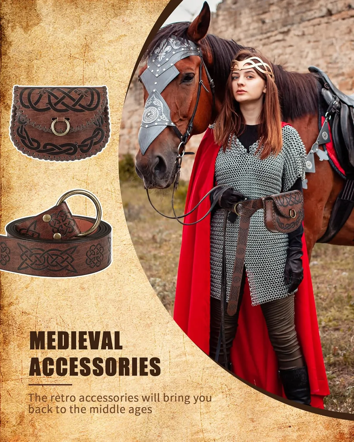 2 Pcs Medieval Viking Belt Leather PU Viking Belt Pouch for Retro Medieval Bag Side Pack Renaissance Accessories