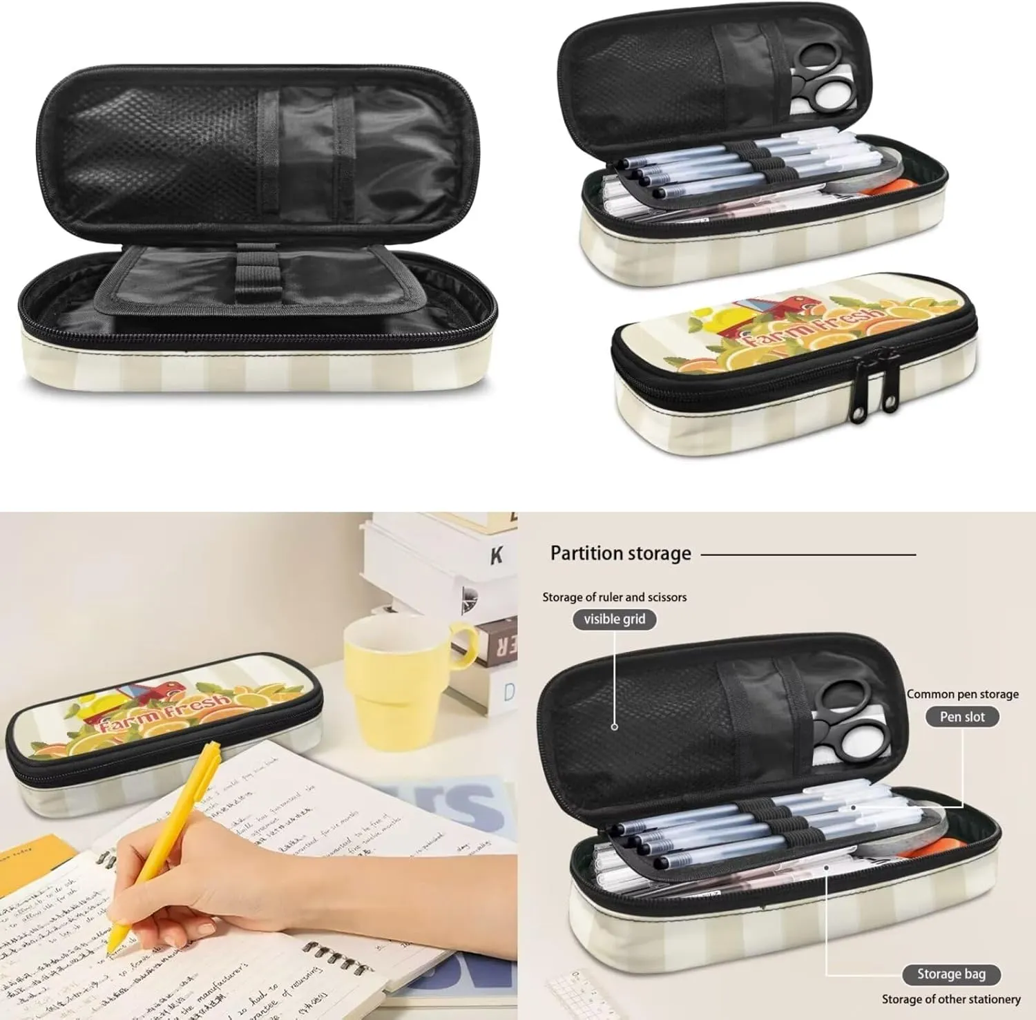 3Pcs Cartoon Car Fresh Fruit Backpack for Boys Girls with Recycle Portable Lunch Box and Pencil Case, Bookbag for Elementary 3 in 1 Teens Sports School Bag