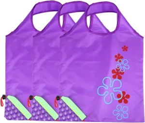 3Pcs Foldable Portable Grocery Tote Bags Washable Shopping Pouches with Design for Storage and Easy Carrying