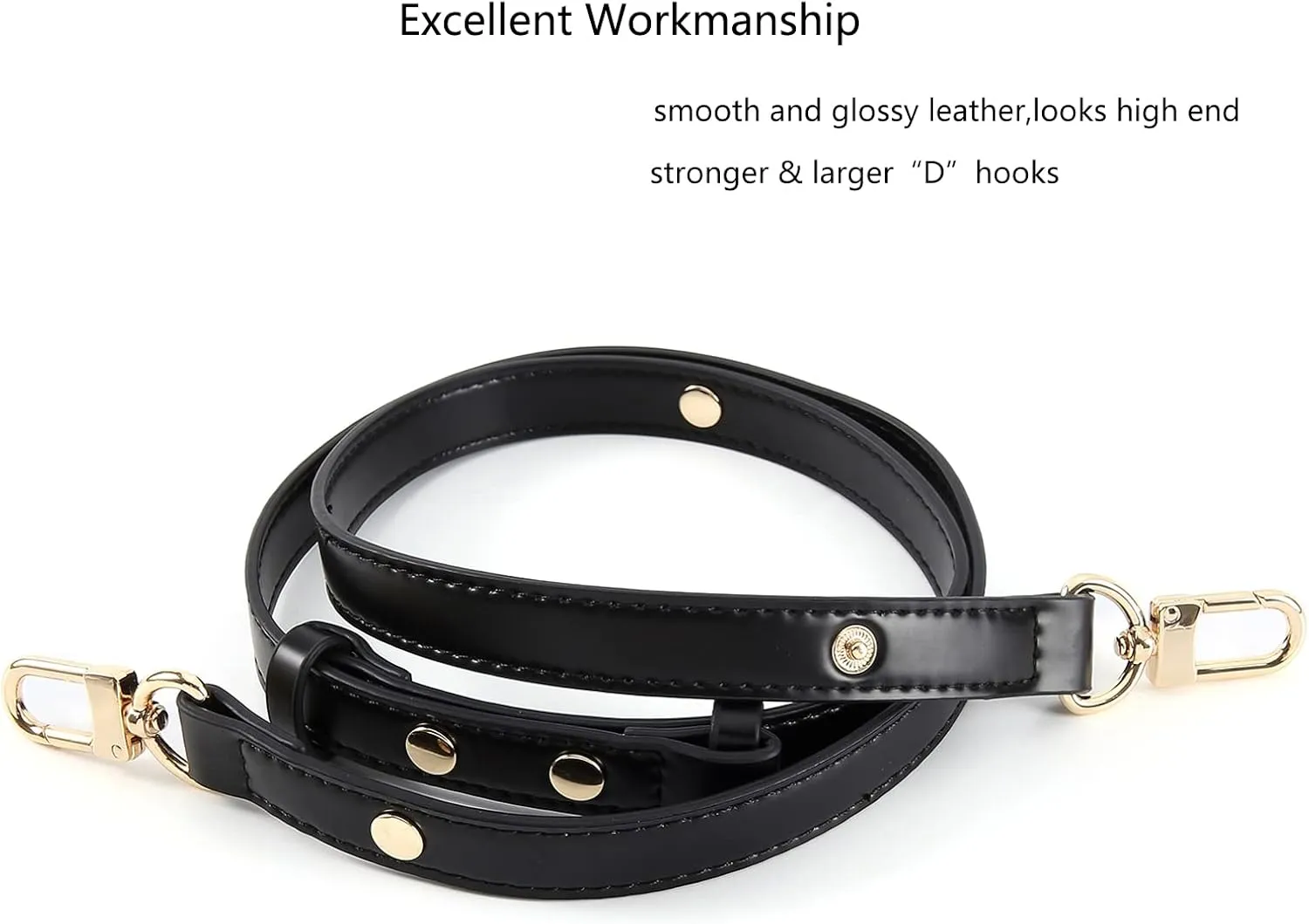 Adjustable PU Leather Purse Handle Shoulder Crossbody Strap for Handbag Bucket Bag (Black - Gold)