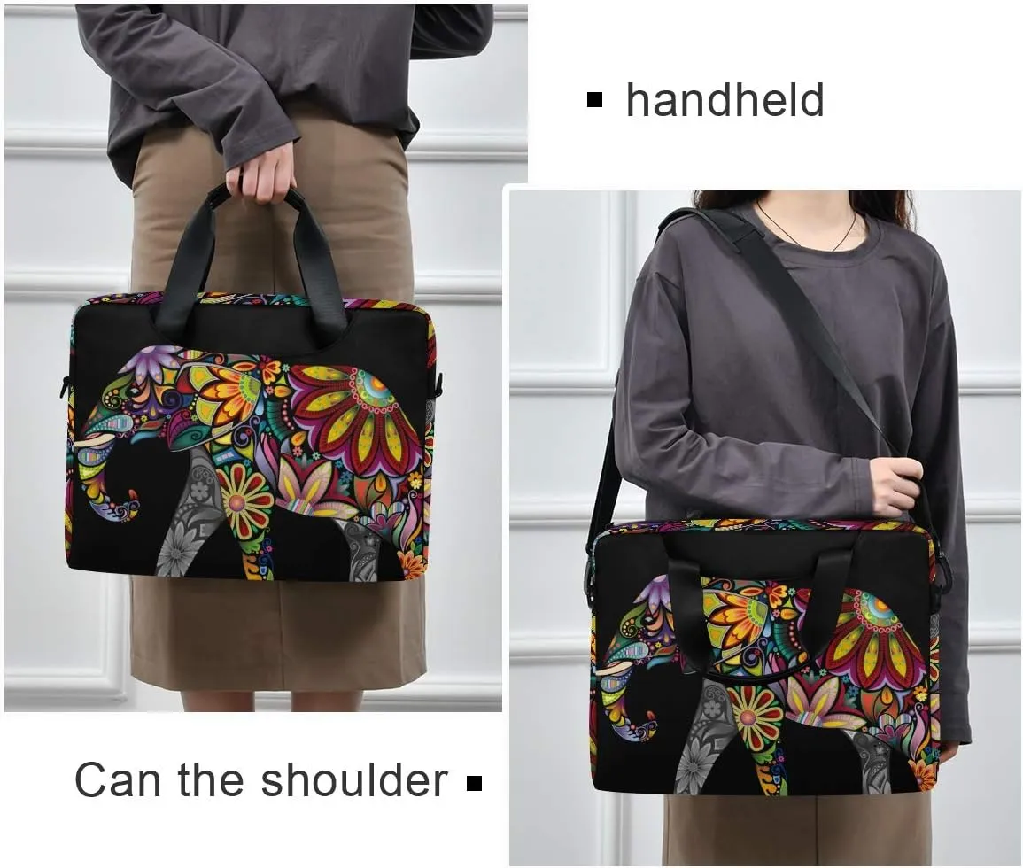 ALAZA Cheerful Indian African Elephant Boho Laptop Case Bag Sleeve Portable Crossbody Messenger Briefcase w/Strap Handle, 13 14 15.6 inch