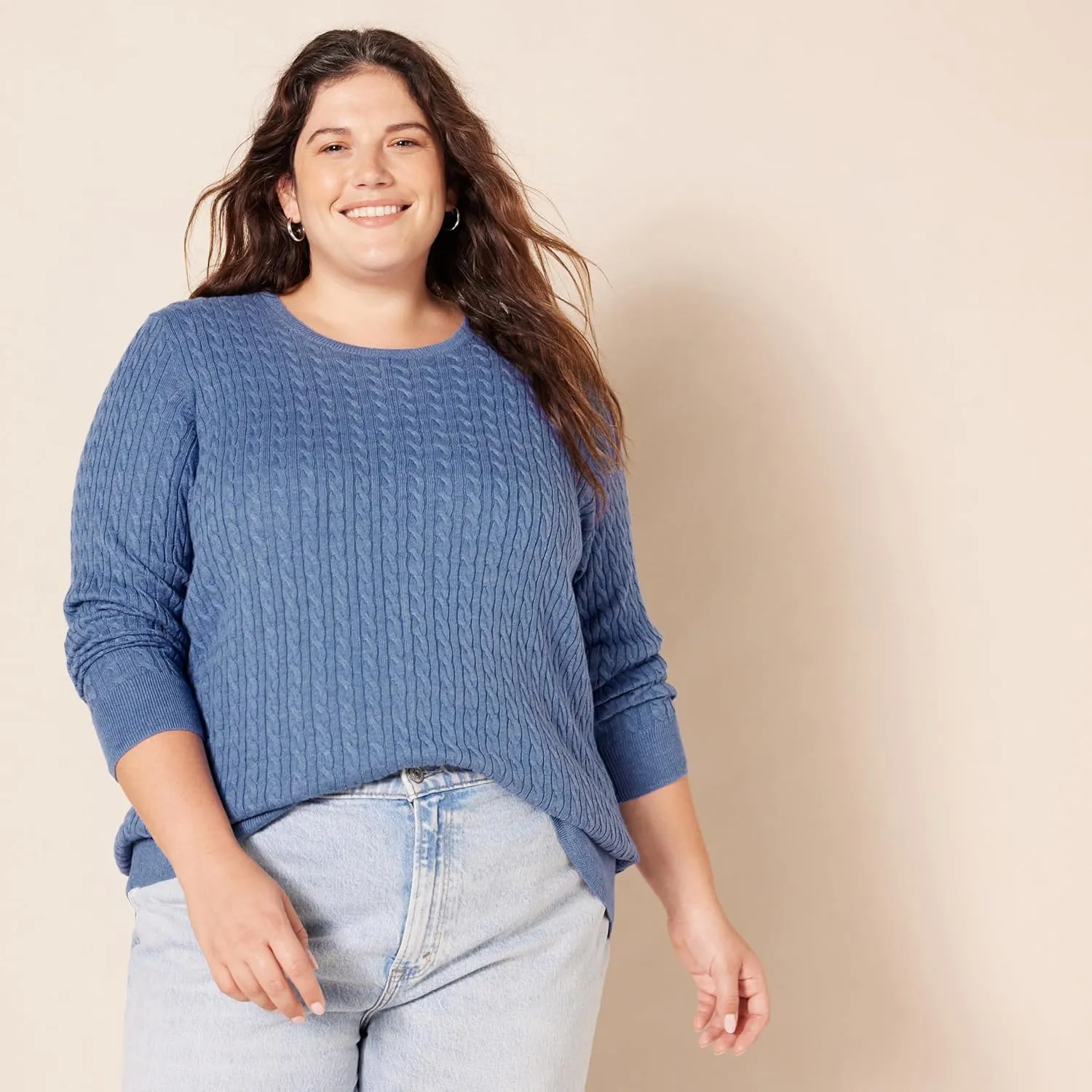 Amazon Essentials Women's Lightweight Long-Sleeve Cable Crewneck Sweater (Available in Plus Size)