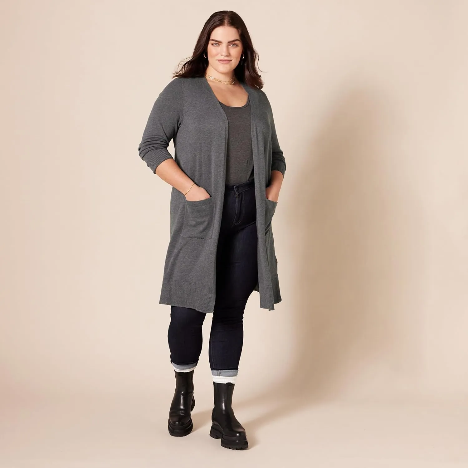 Amazon Essentials Women's Lightweight Longer Length Cardigan Sweater (Available in Plus Size)