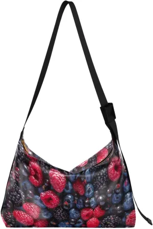 Assorted Fresh Berries Womens Shoulder Bag Hobo Crossbody Leather Casual Tote Bag for Women Large Food Background Handbag Shopping Bag