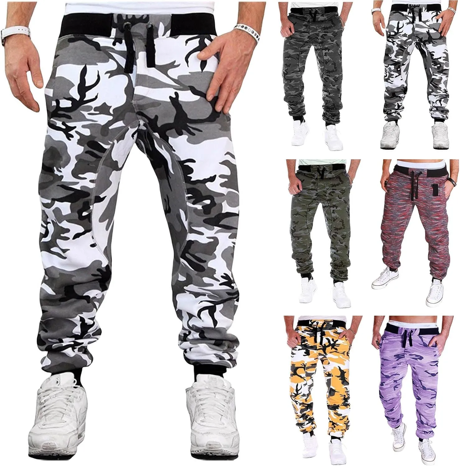 Athletic Sweatpants for Men Camo Joggers Pants Slim Fit Work Hiking Pants Sport Stretch Trousers for Running Outdoor