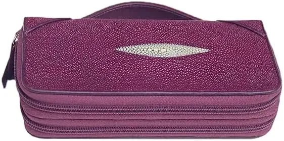 Authentic Exotic Real Stingray Skin Women Purple Purse Genuine Leather Zipper Closure Lady Clutch Bag Female Large Card Holders (PURPLE), LKC-090