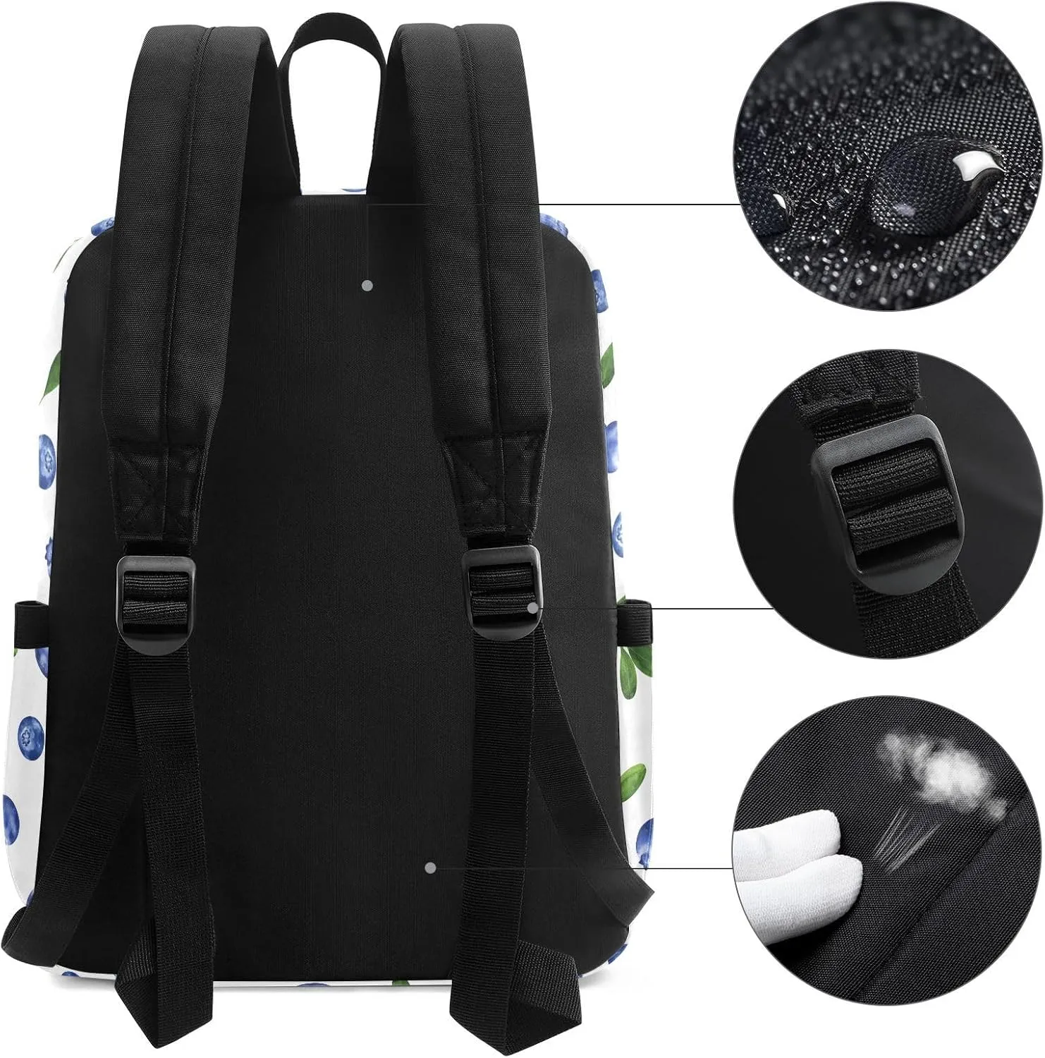 Backpack Fresh Blueberries Floral Large Canvas Durable Travel Shoulder Daypack for Unisex School Bookbag Beach Work Hiking Fit 16.5 Inch Notebook