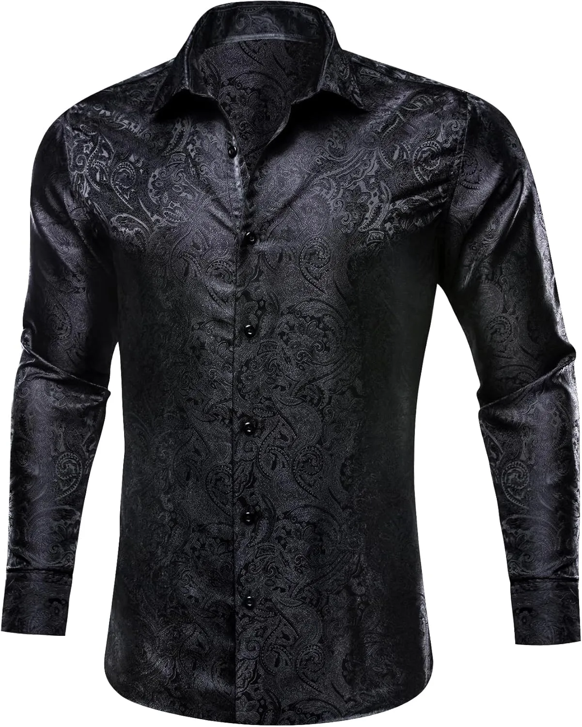 Barry.Wang Men's Dress Shirt Paisley Silk Long Sleeve Button Down Shirts Formal Wedding Regular Fit Tops Disco Party