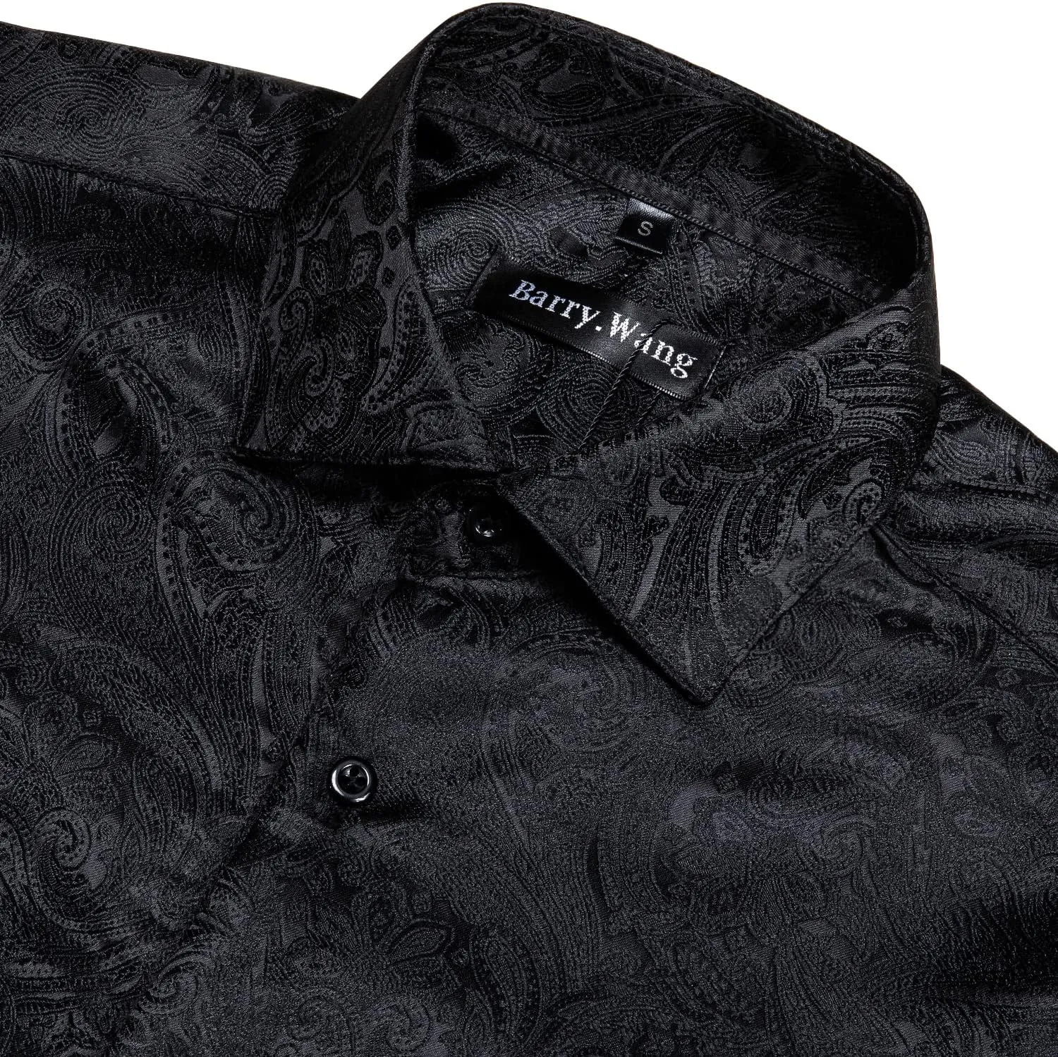 Barry.Wang Men's Dress Shirt Paisley Silk Long Sleeve Button Down Shirts Formal Wedding Regular Fit Tops Disco Party