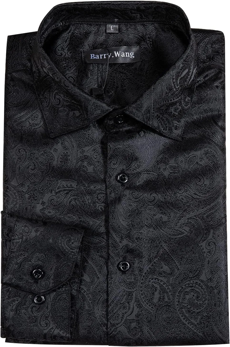 Barry.Wang Men's Dress Shirt Paisley Silk Long Sleeve Button Down Shirts Formal Wedding Regular Fit Tops Disco Party