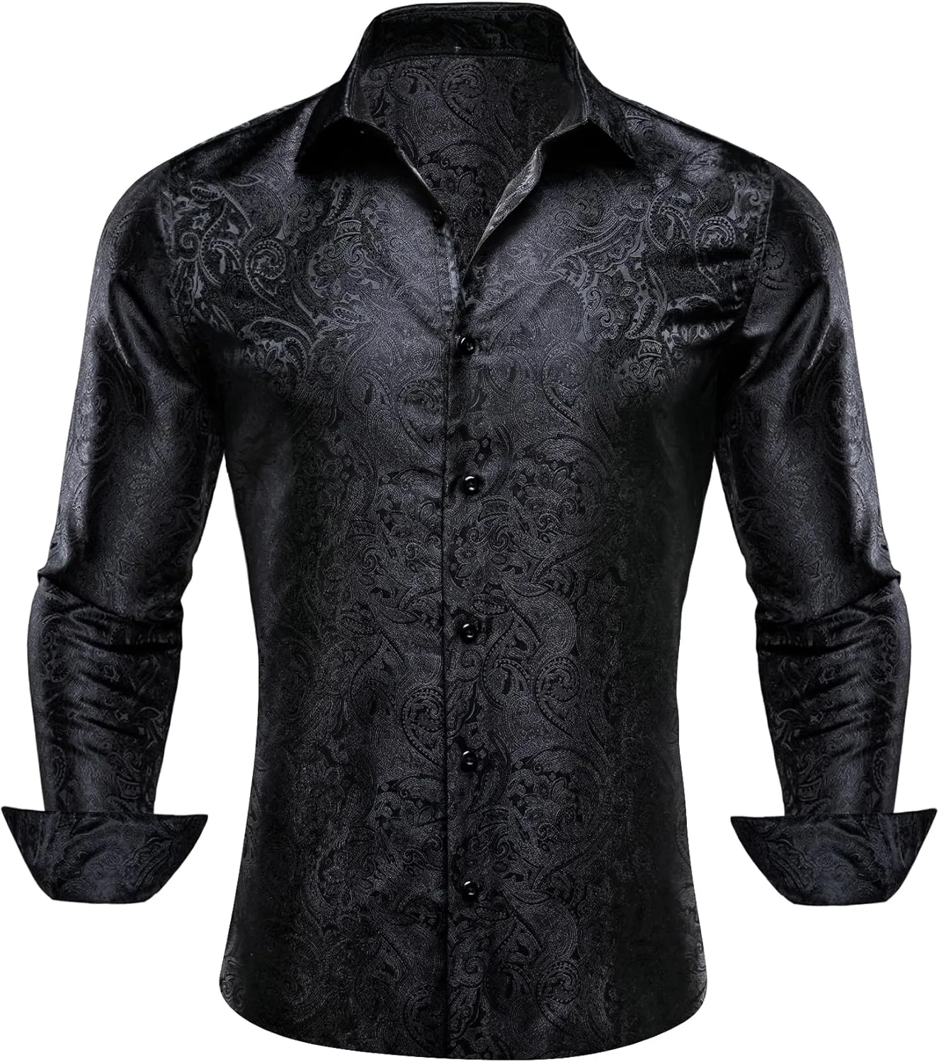 Barry.Wang Men's Dress Shirt Paisley Silk Long Sleeve Button Down Shirts Formal Wedding Regular Fit Tops Disco Party