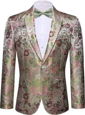 Barry.Wang Mens Floral Blazer Notched Lapel Suit Jacket Flowers Tuxedo Party Christmas Holiday Cruise Coat