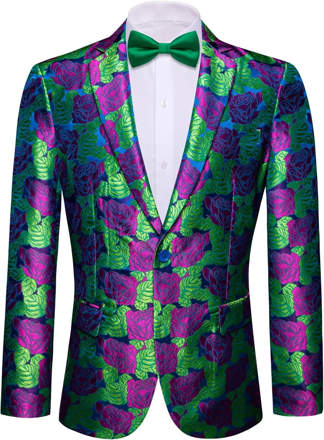 Barry.Wang Mens Floral Blazer Notched Lapel Suit Jacket Flowers Tuxedo Party Christmas Holiday Cruise Coat