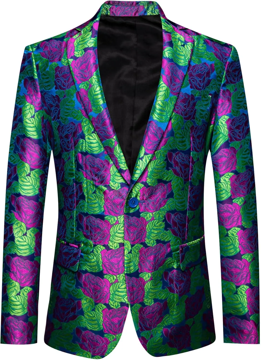 Barry.Wang Mens Floral Blazer Notched Lapel Suit Jacket Flowers Tuxedo Party Christmas Holiday Cruise Coat
