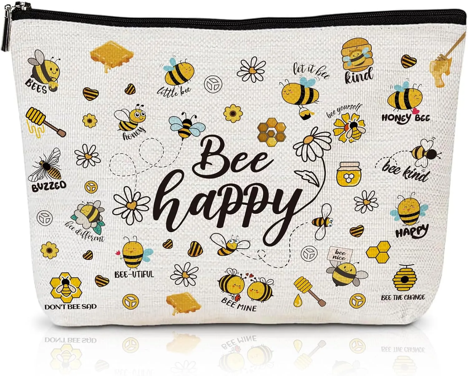 Bee Gifts for Women Girls - Bee Themed Gift for Bee Lovers, Bee Happy Makeup Cosmetic Bags Travel Toiletry Pouch with Zipper, Beekeeper Birthday Christmas Gift