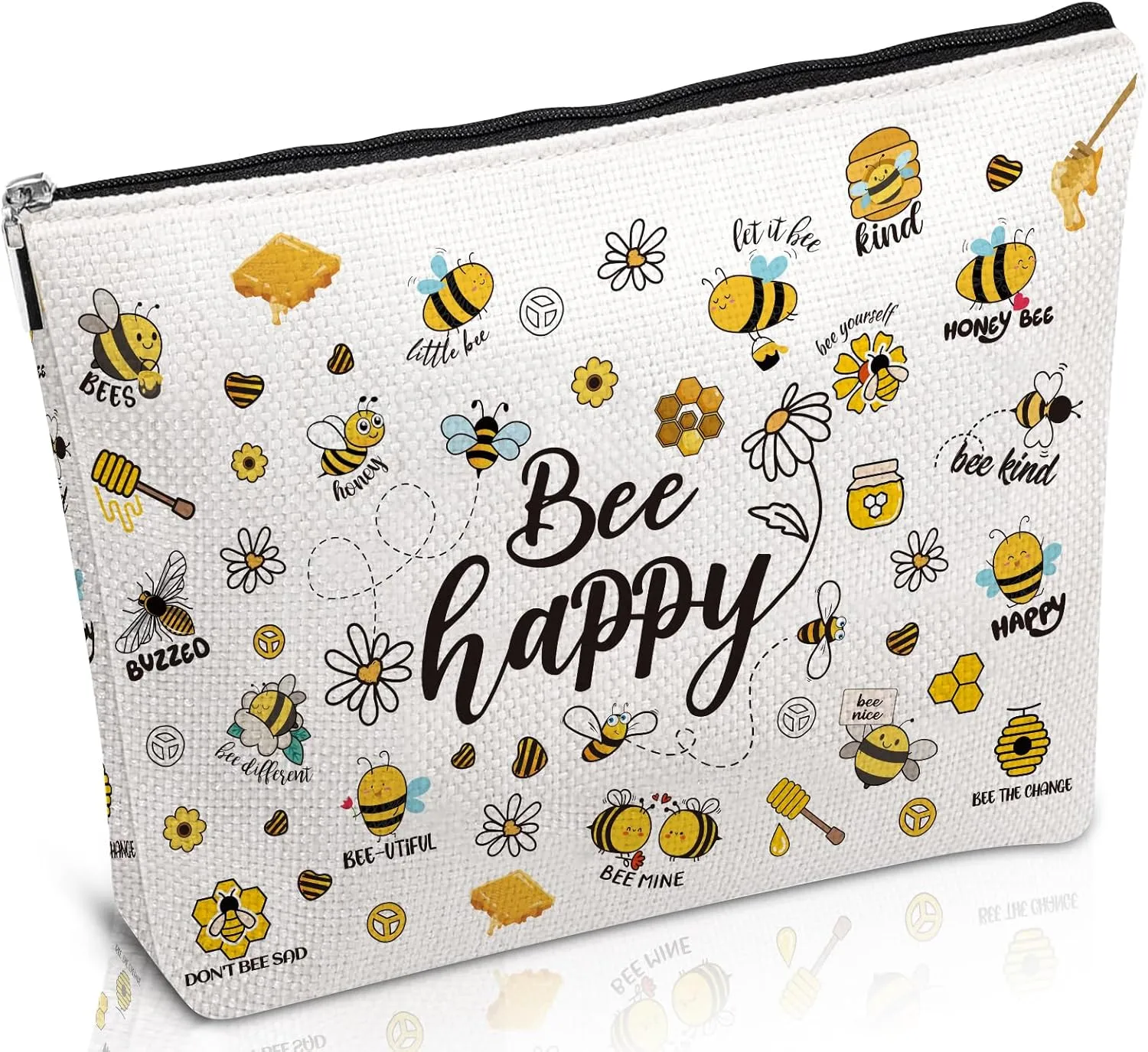 Bee Gifts for Women Girls - Bee Themed Gift for Bee Lovers, Bee Happy Makeup Cosmetic Bags Travel Toiletry Pouch with Zipper, Beekeeper Birthday Christmas Gift
