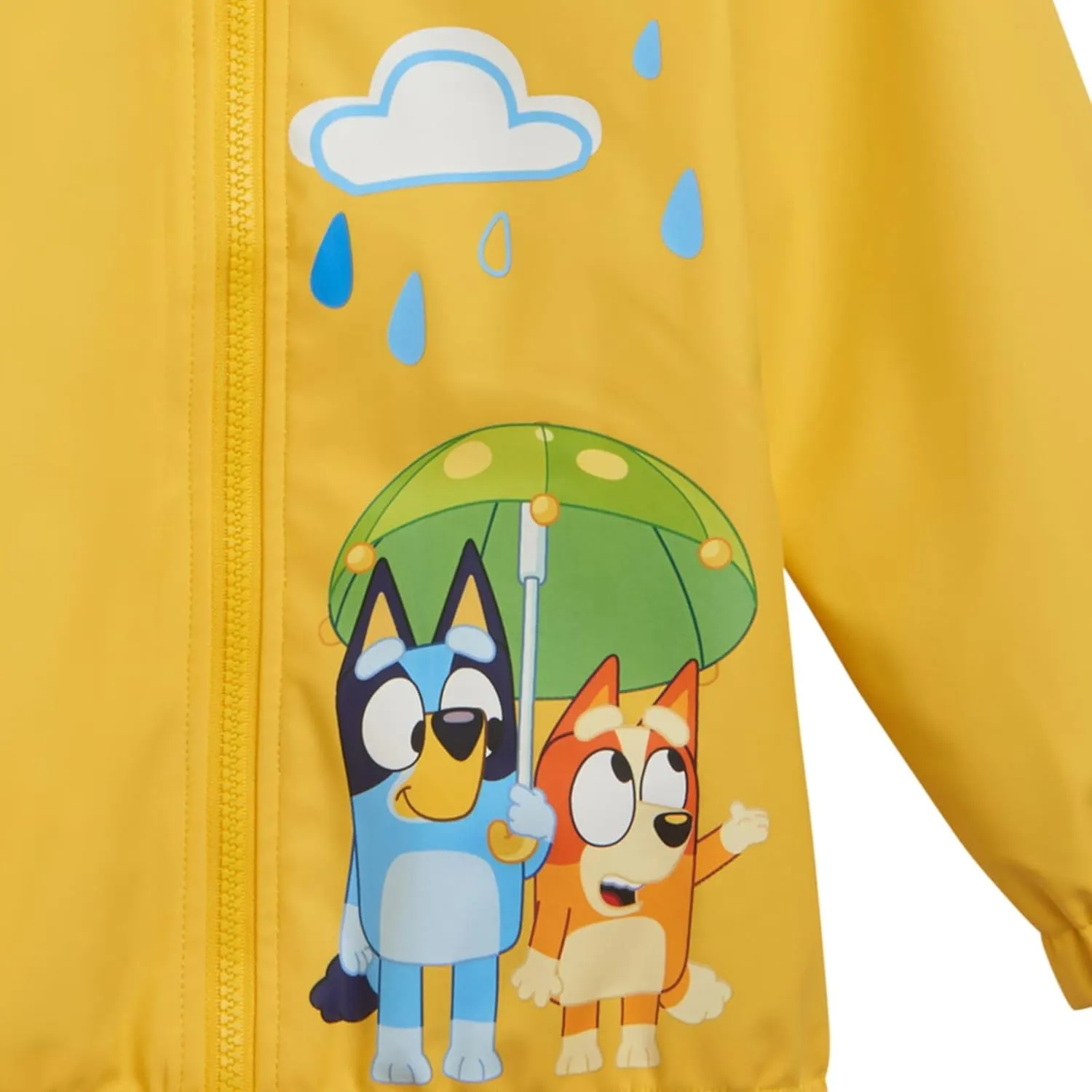 Bluey Yellow Zip Up Waterproof Rain Jacket Toddler to Little Kid Sizes (2T - 7-8)