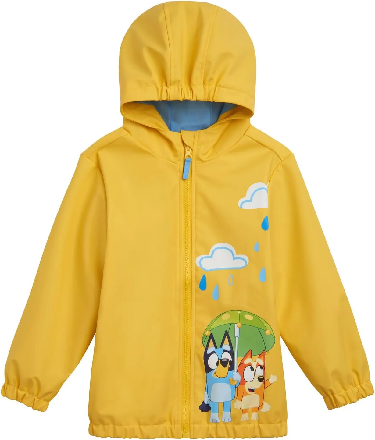 Bluey Yellow Zip Up Waterproof Rain Jacket Toddler to Little Kid Sizes (2T - 7-8)