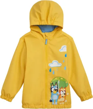 Bluey Yellow Zip Up Waterproof Rain Jacket Toddler to Little Kid Sizes (2T - 7-8)