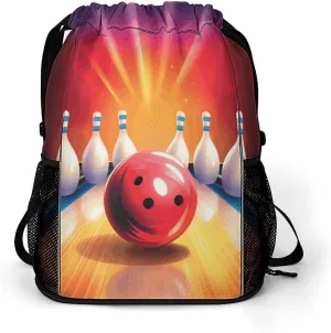 Bowling Lover Drawstring Backpack Drawstring Bags Drawstring Sport Bag Sports Gym Bag with Pockets for Women Men