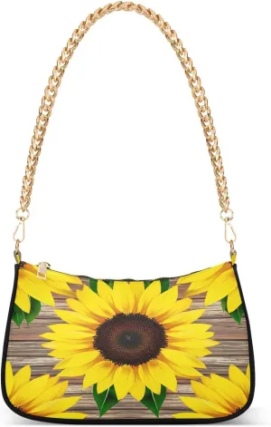 Bright Yellow Sunflowers Rustic Wooden Mini Bag, Trendy Shoulder Purse