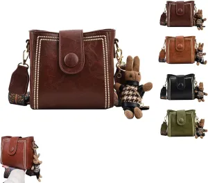Bucket Bag, Women's Vintage Bunny Charm Bucket Bag Convertible Shoulder Crossbody, Vintage Fashion