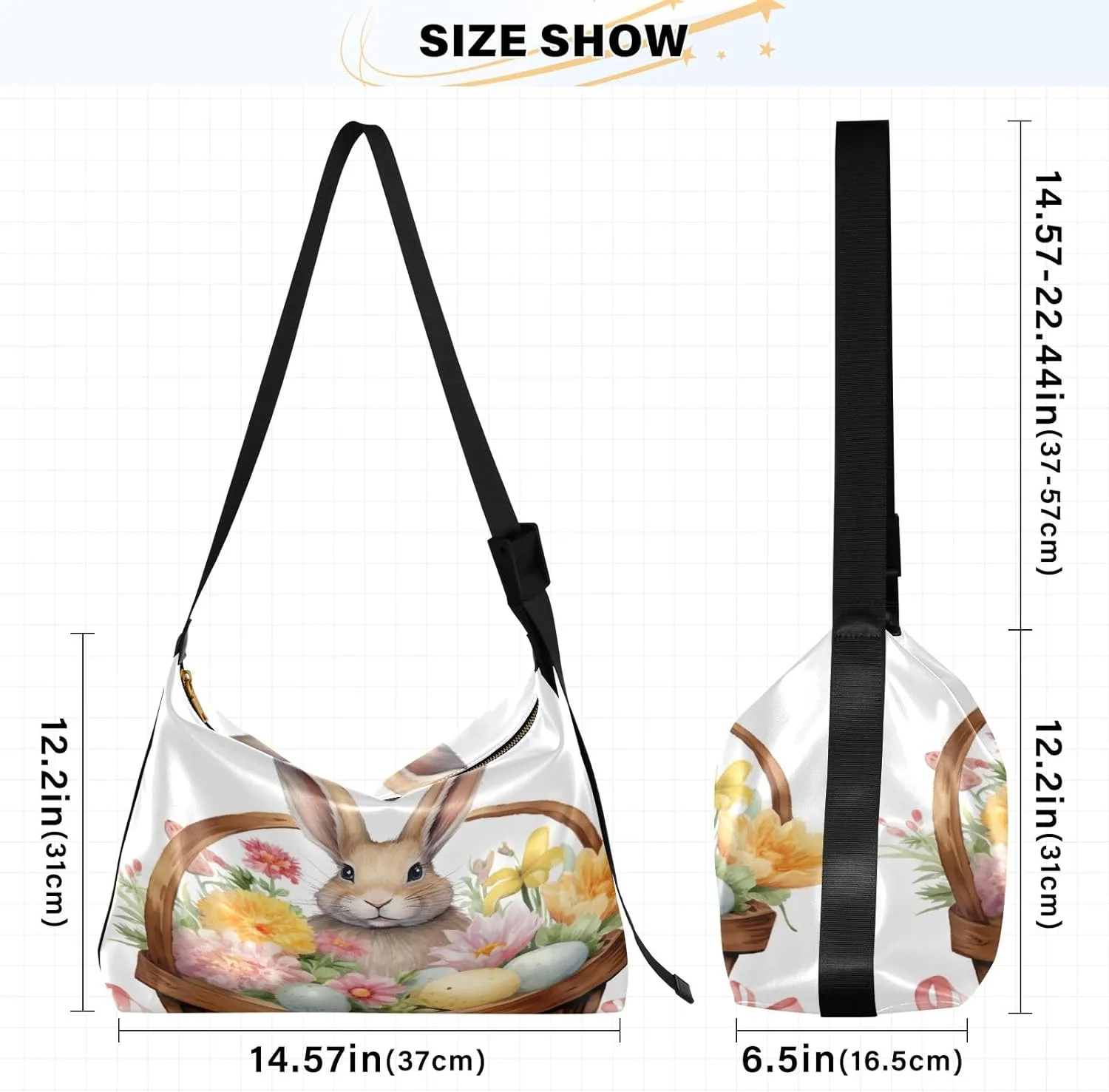 Bunny Rabbit in Basket with Flowers Shoulder Bag, Man Leather Bag, Trendy Shoulder Bag
