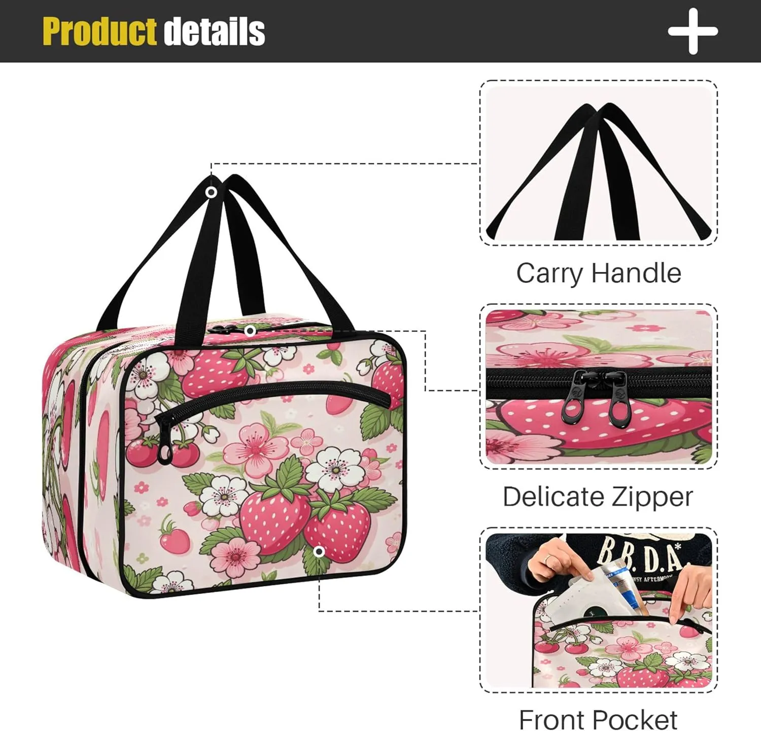 Burbuja Fresh Strawberries Travel Toiletry Bag for Women, Hanging Waterproof Toiletry Bag Cosmetic Organizer for Toiletries Accessories, M