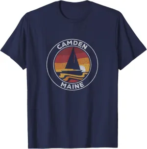 Camden Maine Vintage Sailboat 70s Retro Sunset T-Shirt