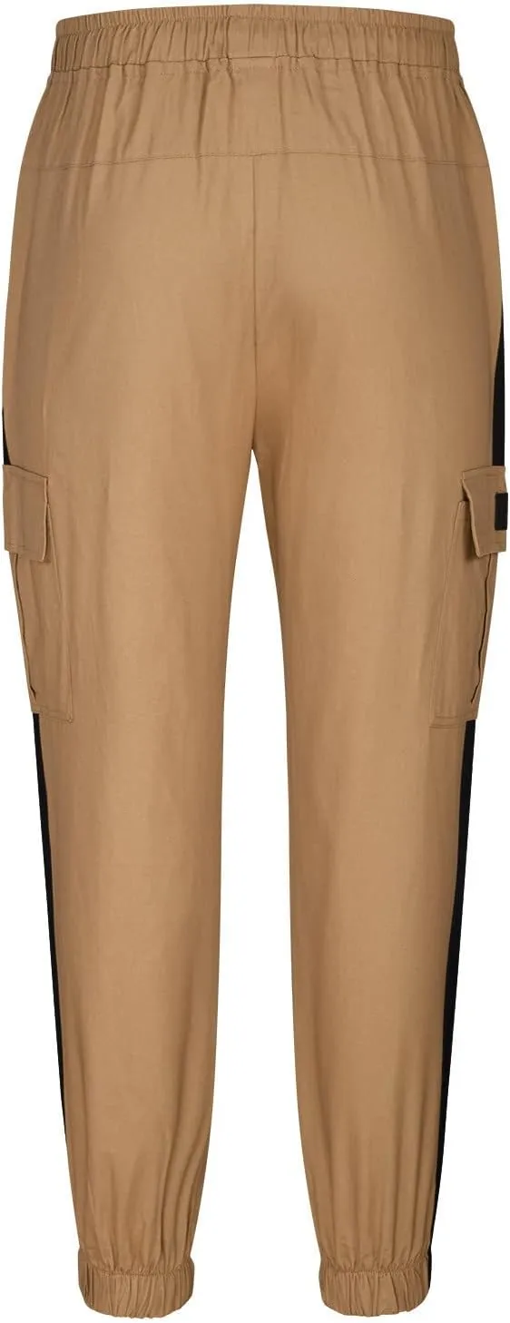 Cargo Work Pants for Men Drawstring Elastic Waist Cotton Linen Sweatpants Casual Skinny-Fit Solid Loose Trousers