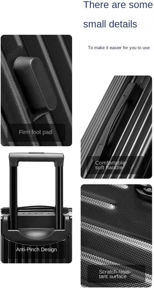 Carry on Luggage Suitcase PC ABS with Lock Hardside Carry on Luggage Small Suitcase with Spinner Wheels (Black   White [Retro Right Angle   Thickened 50%   Scratch Resistant Zipper],60)
