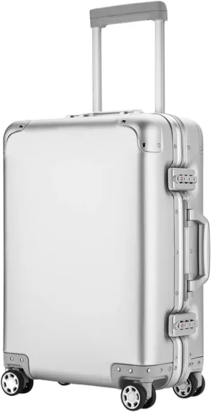 Carry-on Suitcase Luggage Aluminum Alloy Luggage Hard Shell Carry-Ons with Spinner Wheels Lightweight Suitcases Carry-on Suitcases Carry On Luggages (Silver 20inch)