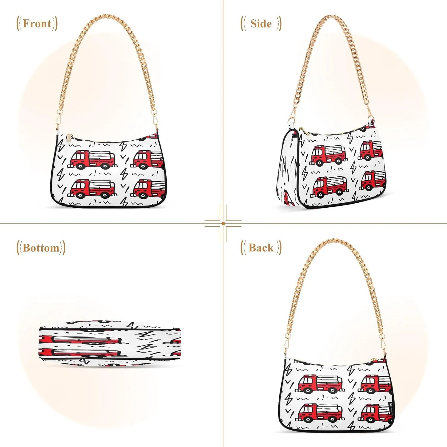 Cartoon Fire Trucks Mini Clutch Purses for Women, Trendy Handbags