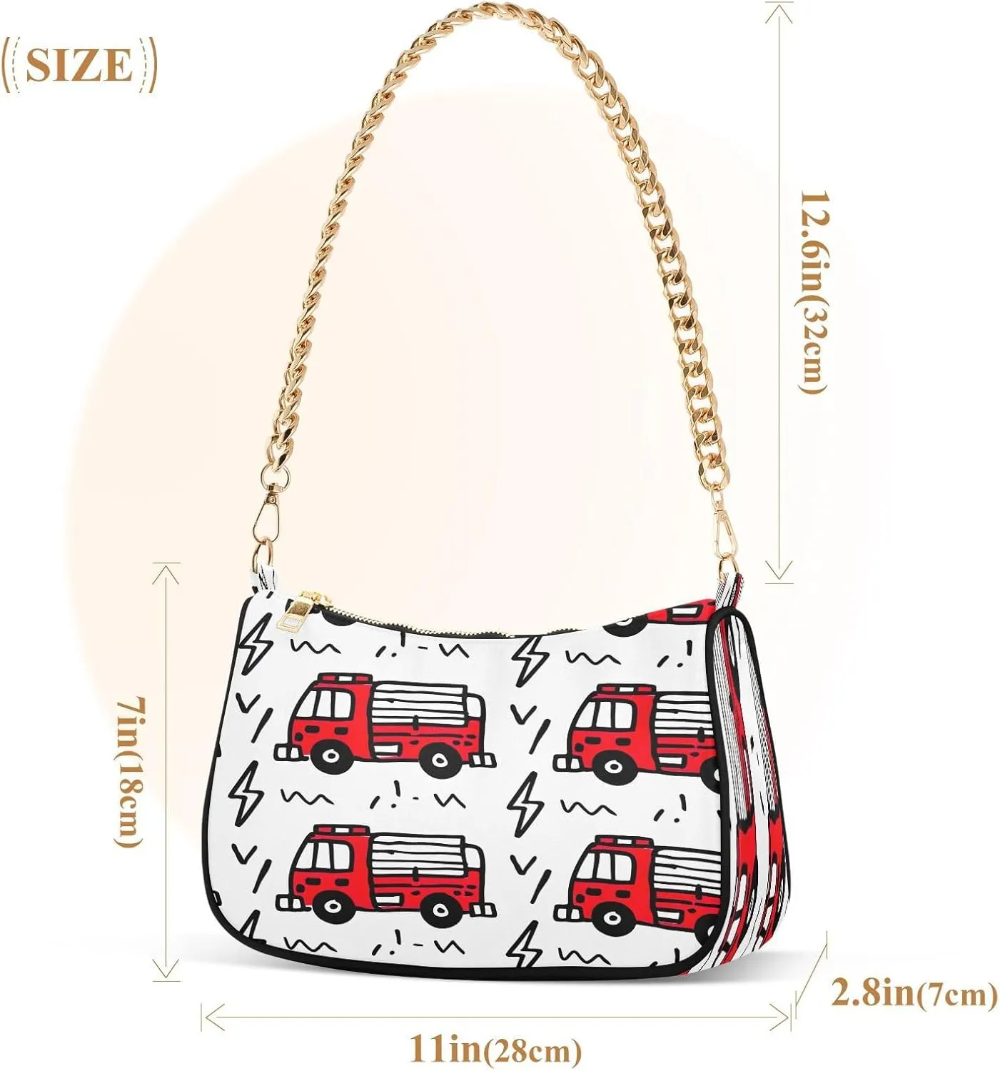 Cartoon Fire Trucks Mini Clutch Purses for Women, Trendy Handbags