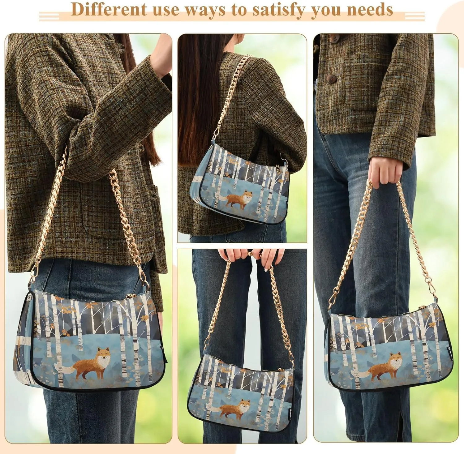 Cartoon Orange Fox Women's Shoulder Bag, Trendy Handbags
