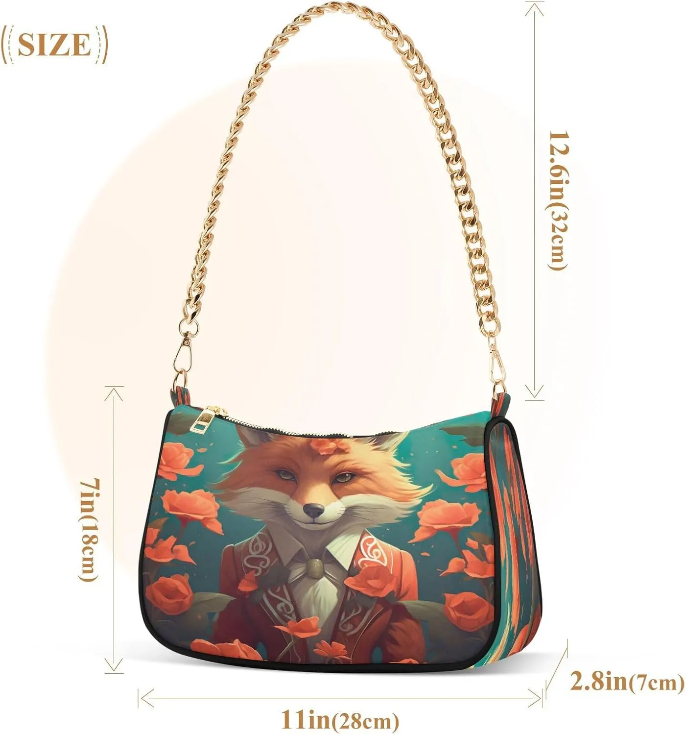 Cartoon Orange Fox Women's Shoulder Bag, Trendy Handbags