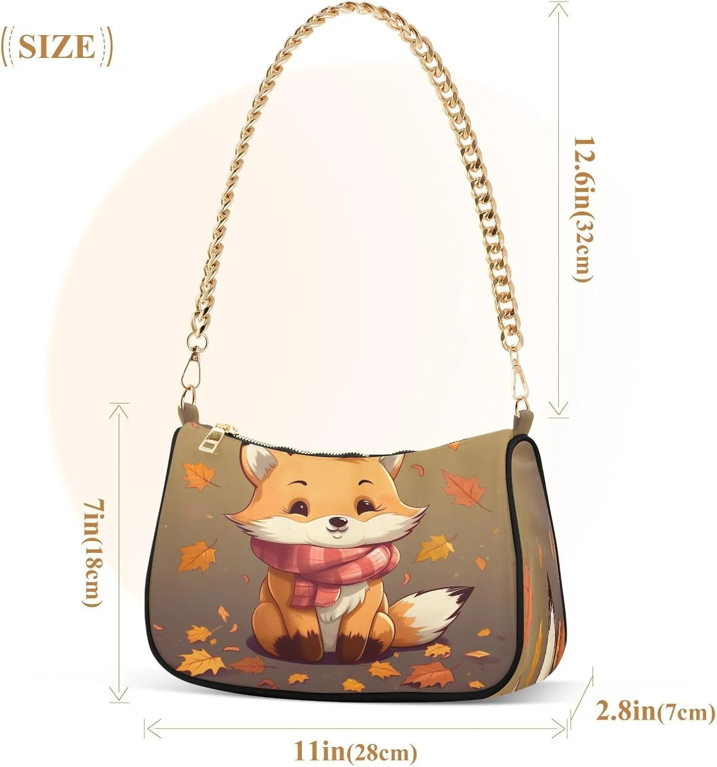 Cartoon Orange Fox Women's Shoulder Bag, Trendy Handbags