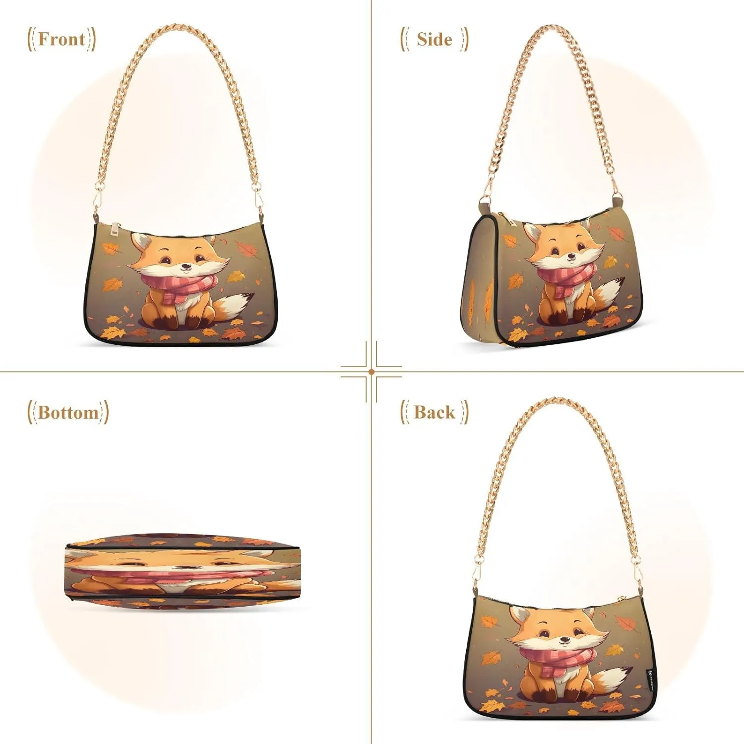 Cartoon Orange Fox Women's Shoulder Bag, Trendy Handbags