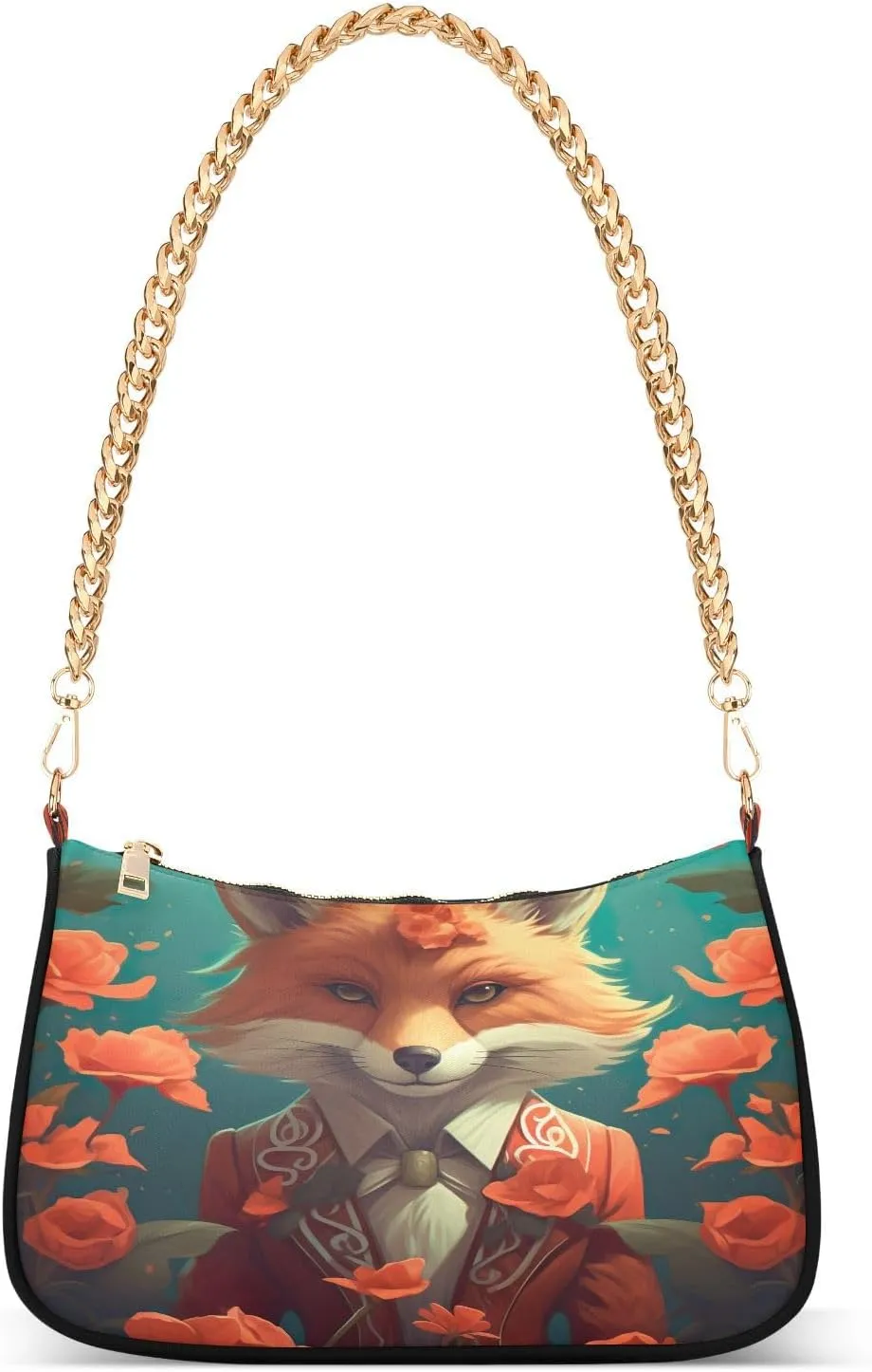 Cartoon Orange Fox Women's Shoulder Bag, Trendy Handbags