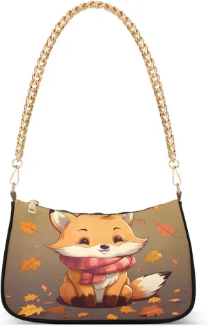 Cartoon Orange Fox Women's Shoulder Bag, Trendy Handbags