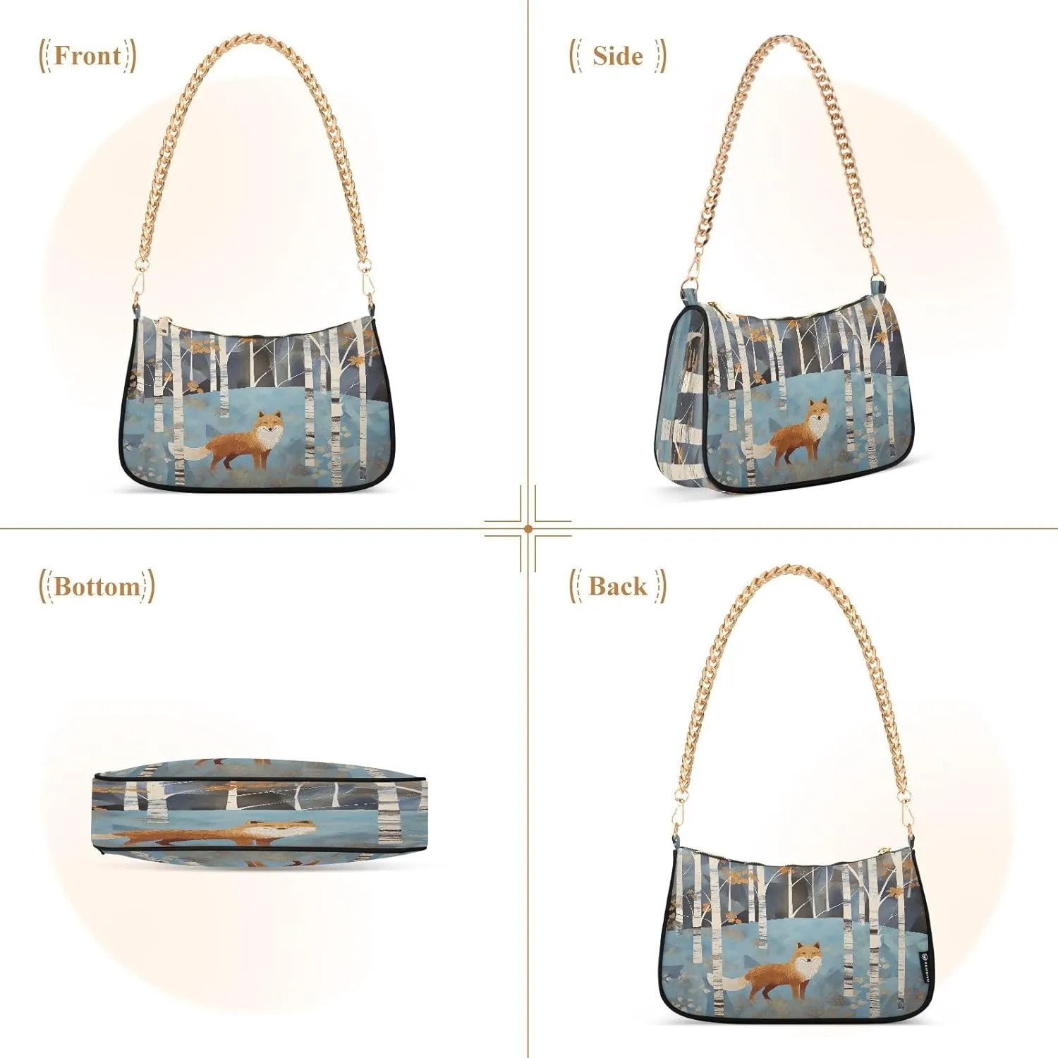 Cartoon Orange Fox Women's Shoulder Bag, Trendy Handbags