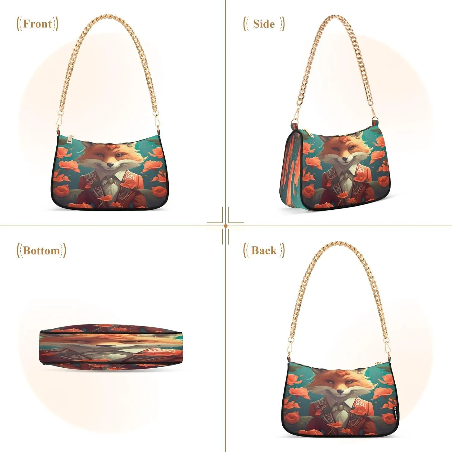 Cartoon Orange Fox Women's Shoulder Bag, Trendy Handbags