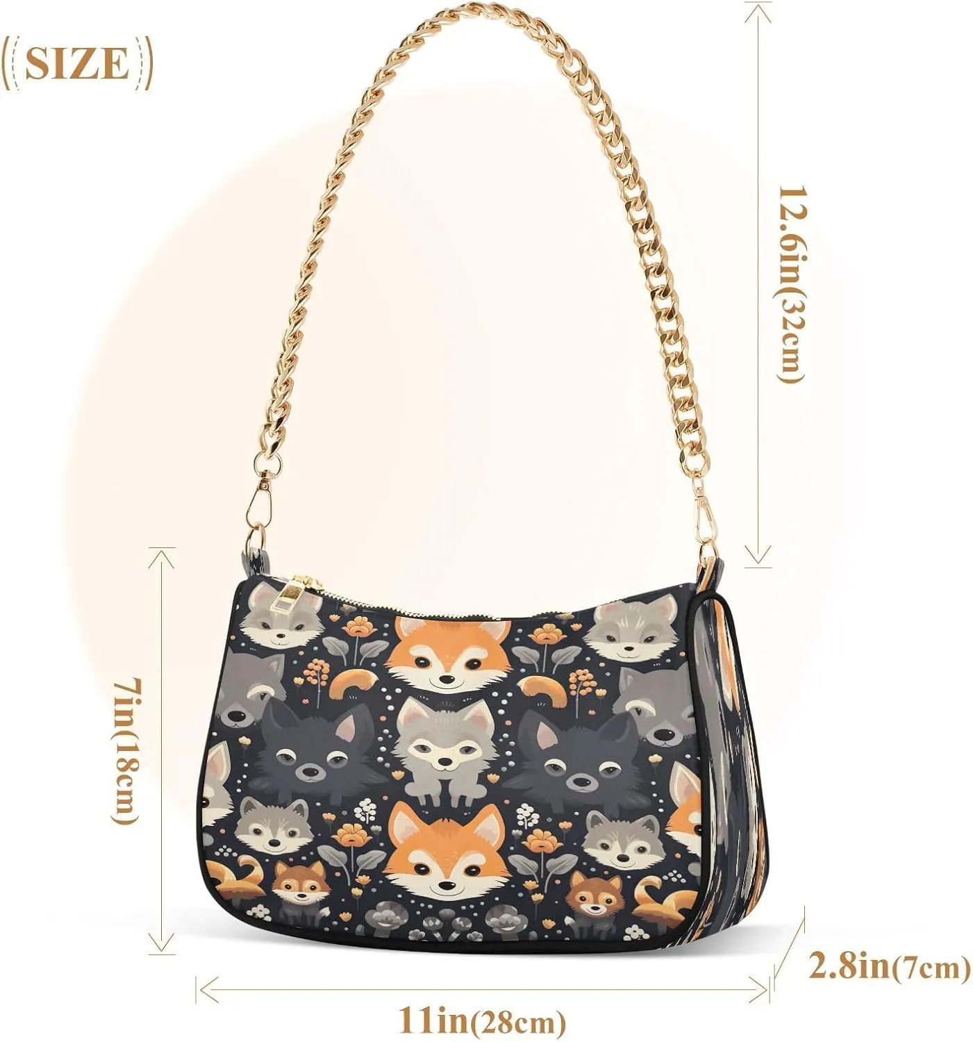 Cartoon Orange Fox Women's Shoulder Bag, Trendy Handbags