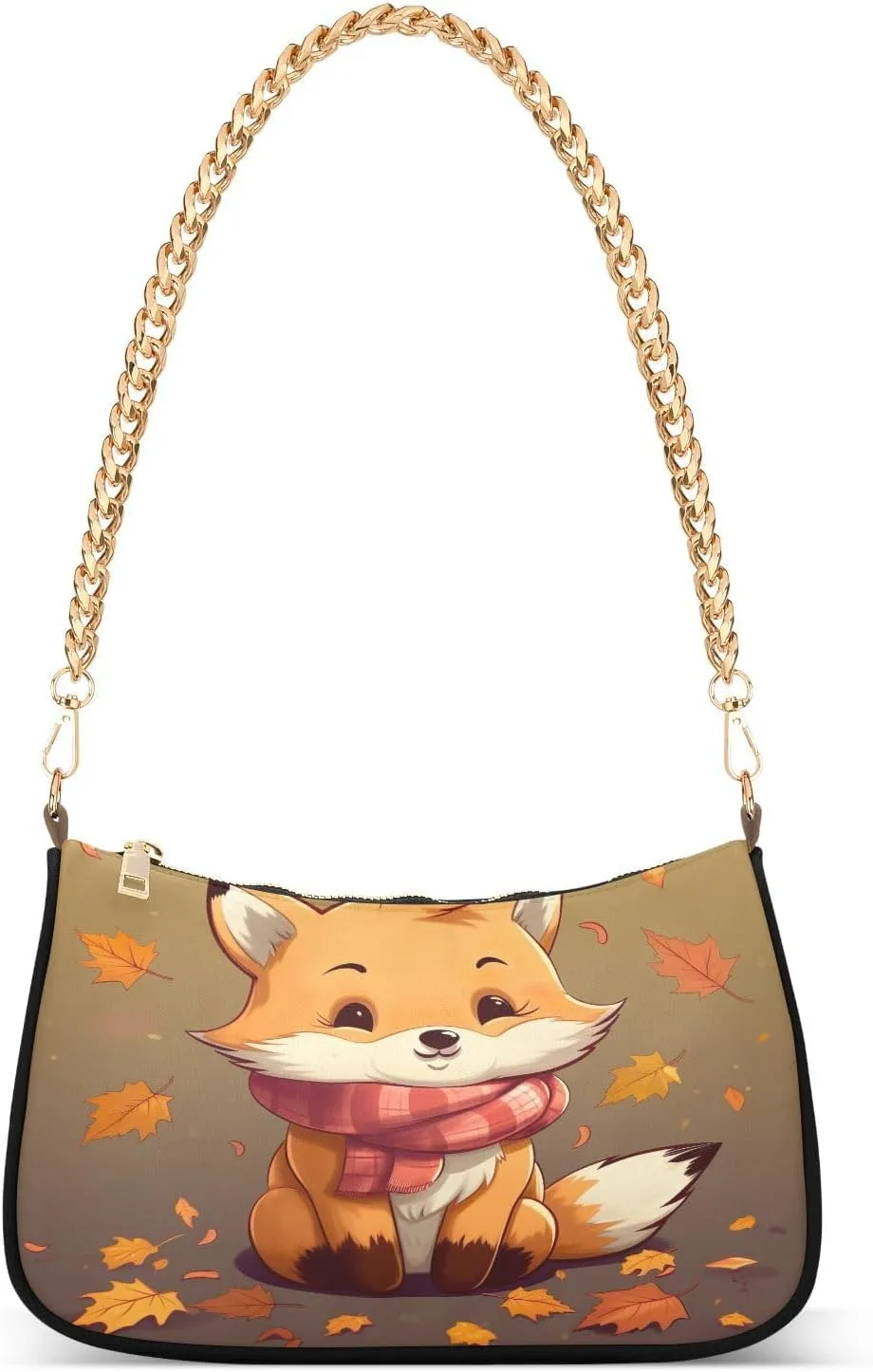 Cartoon Orange Fox Women's Shoulder Bag, Trendy Handbags