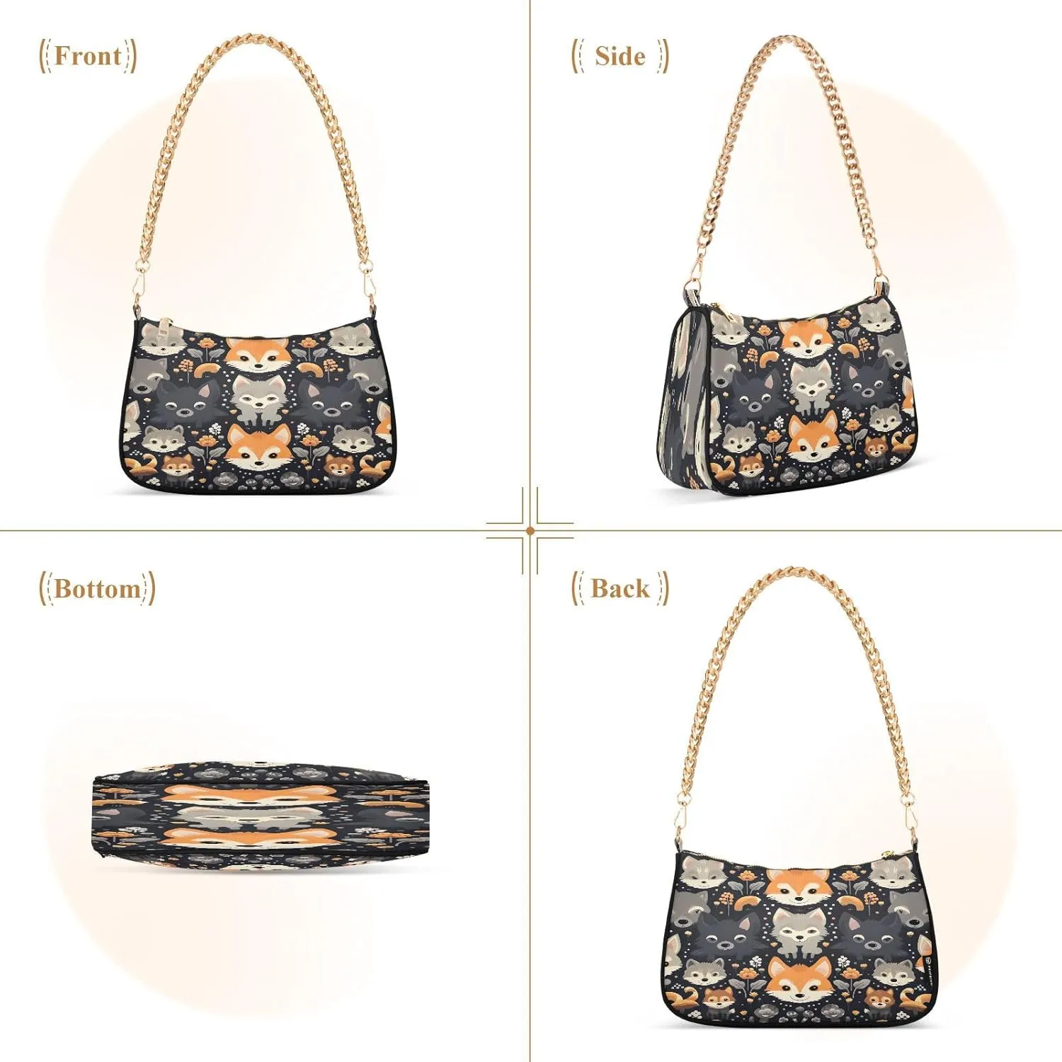 Cartoon Orange Fox Women's Shoulder Bag, Trendy Handbags