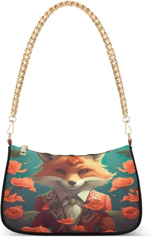 Cartoon Orange Fox Women's Shoulder Bag, Trendy Handbags