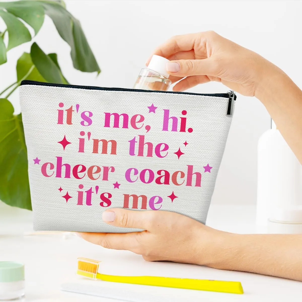 Cheer Coach Makeup Bag, Cosmetic Bag Travel Accessories, Cheerleading Appreciation Retirement Birthday Gifts For Women Teammates Team Coach Teacher Survival Kit