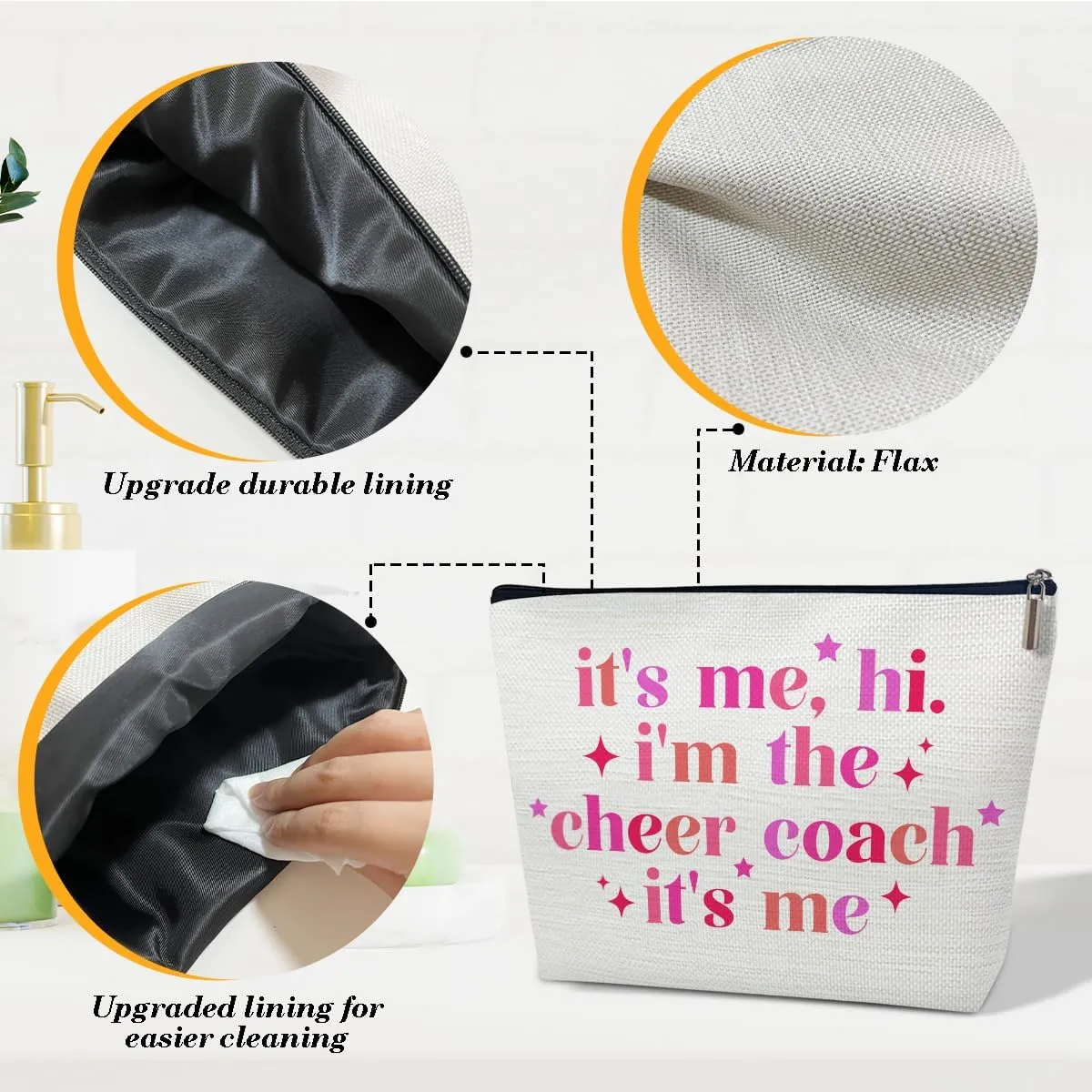 Cheer Coach Makeup Bag, Cosmetic Bag Travel Accessories, Cheerleading Appreciation Retirement Birthday Gifts For Women Teammates Team Coach Teacher Survival Kit