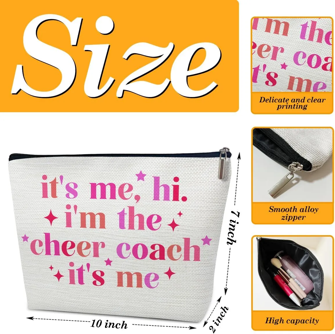 Cheer Coach Makeup Bag, Cosmetic Bag Travel Accessories, Cheerleading Appreciation Retirement Birthday Gifts For Women Teammates Team Coach Teacher Survival Kit