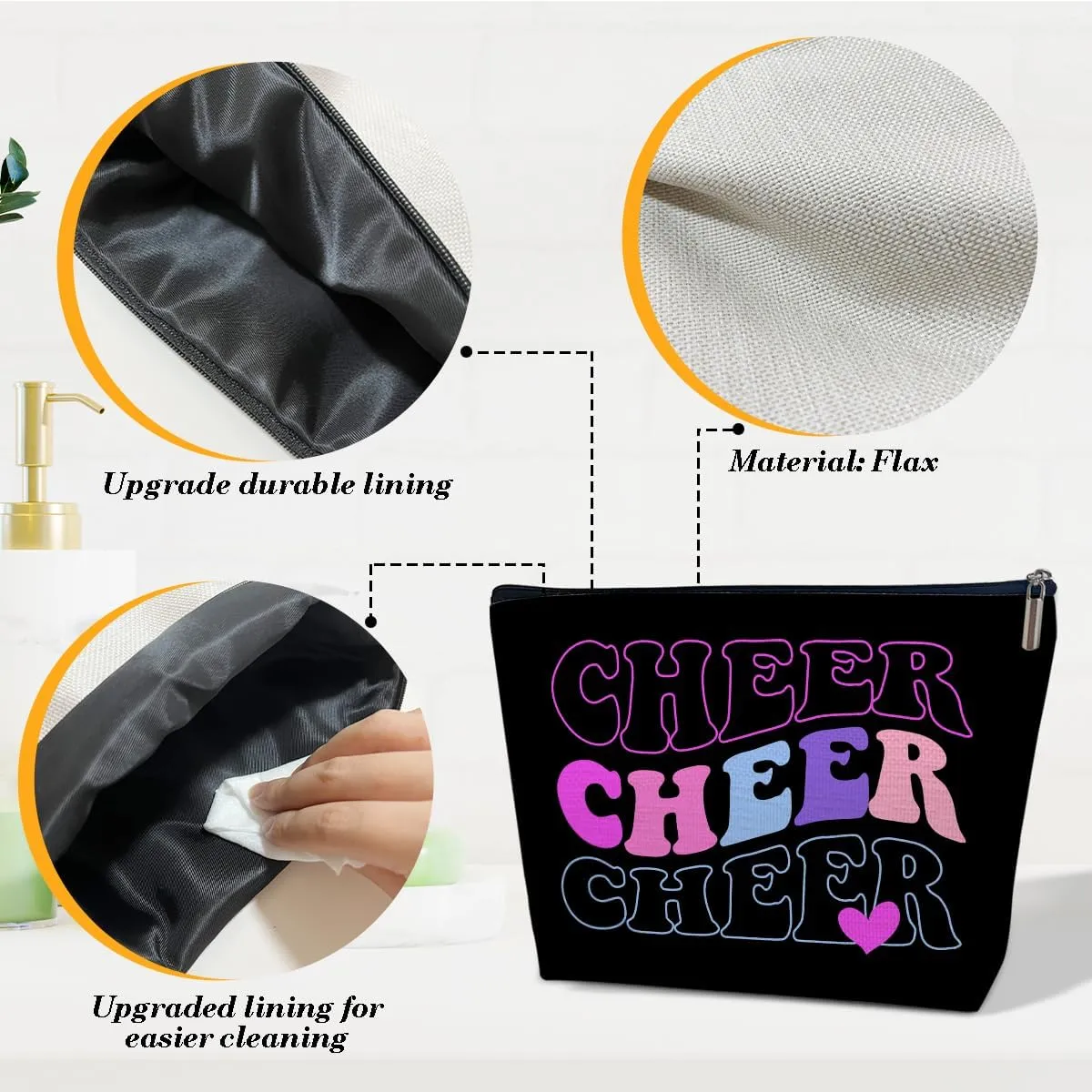 Cheer Makeup Bag, Cheerleaders Gifts Cosmetic Bags, Cheer Gifts For Team Party Favors, Travel Pouch For Teen Girls Women, Teammates Accessories